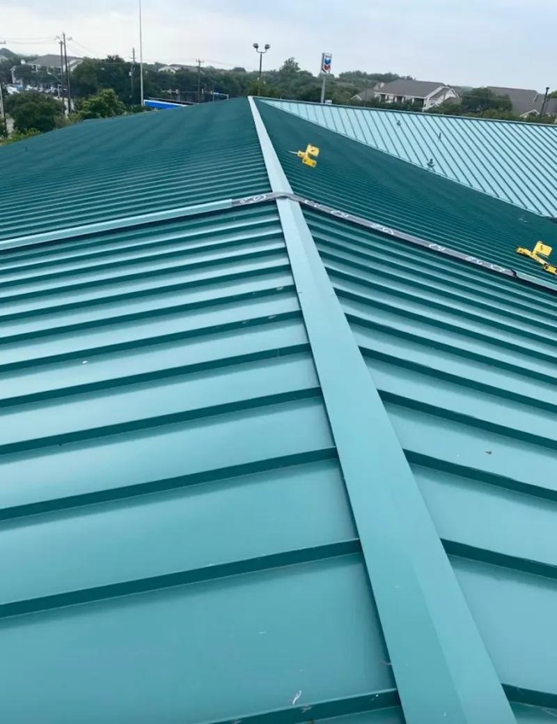 Green commercial metal roof ridge and valley for Metal Roof Repair in Pleasant Hill